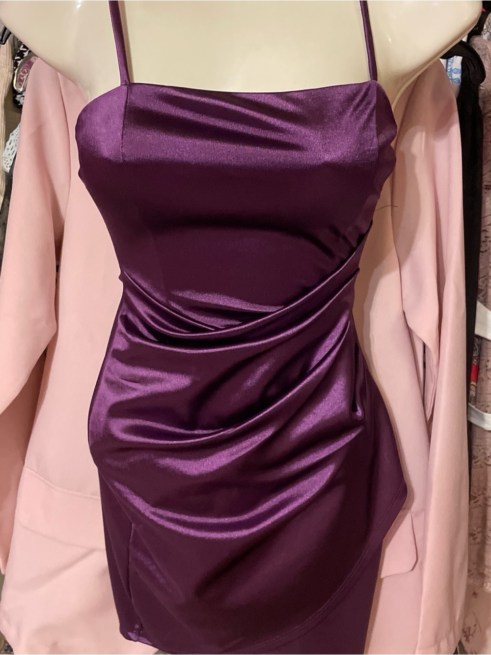 Windsor Plum Satin Draped Mini Dress